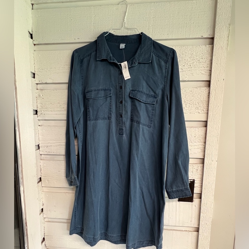 NWT Old Navy Large long sleeve blue dress